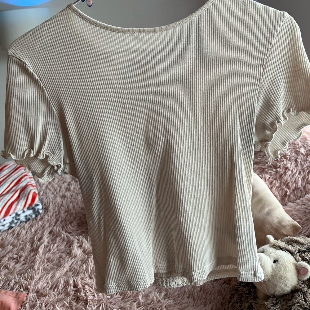 Cream Ribbed Women's Top Fancy Back - Picture 3 of 3